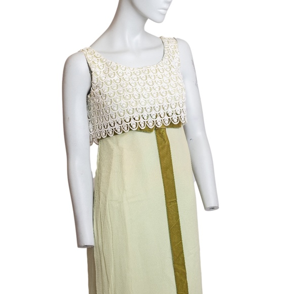 VINTAGE 1960s Light Green Chiffon skirt + Lace Babydoll Maxi dress - Picture 1 of 10
